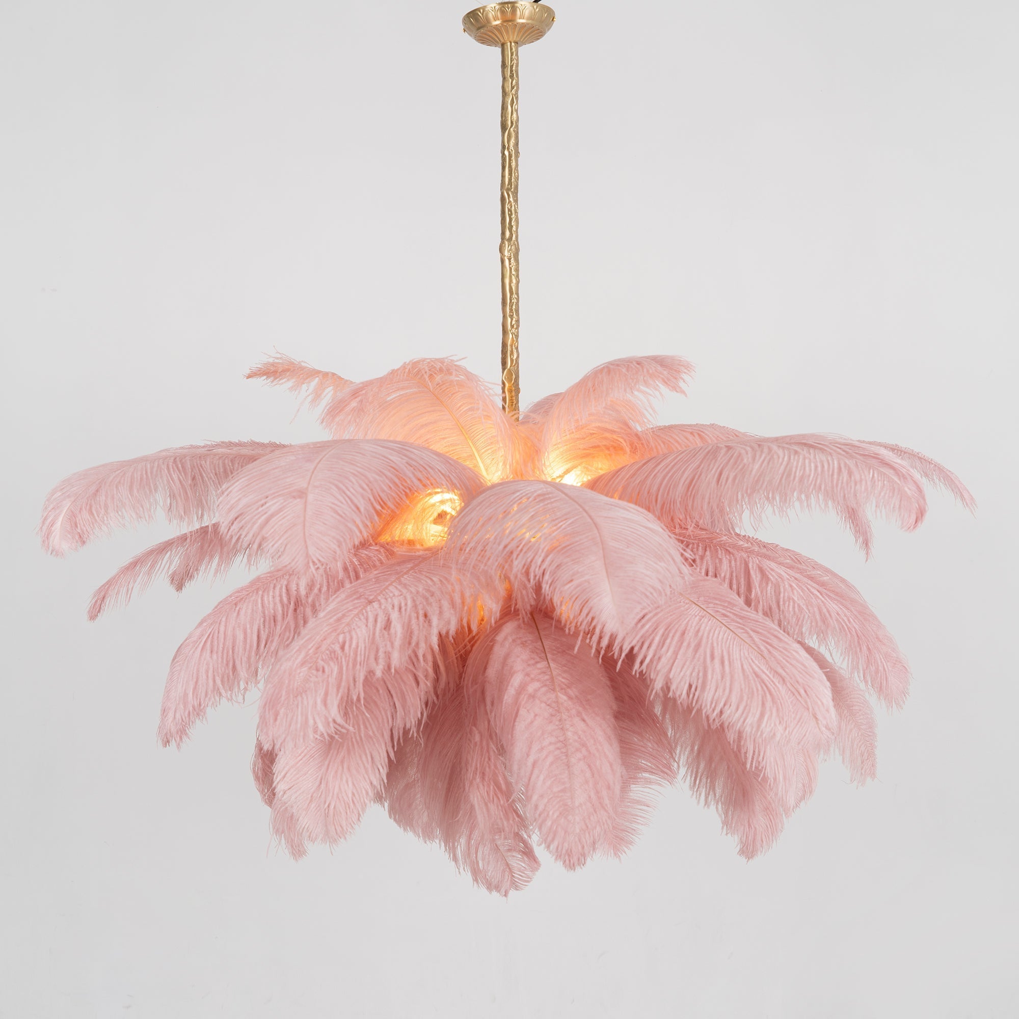 Auralira Chandelier Ostrich Feather Large Brass Stem