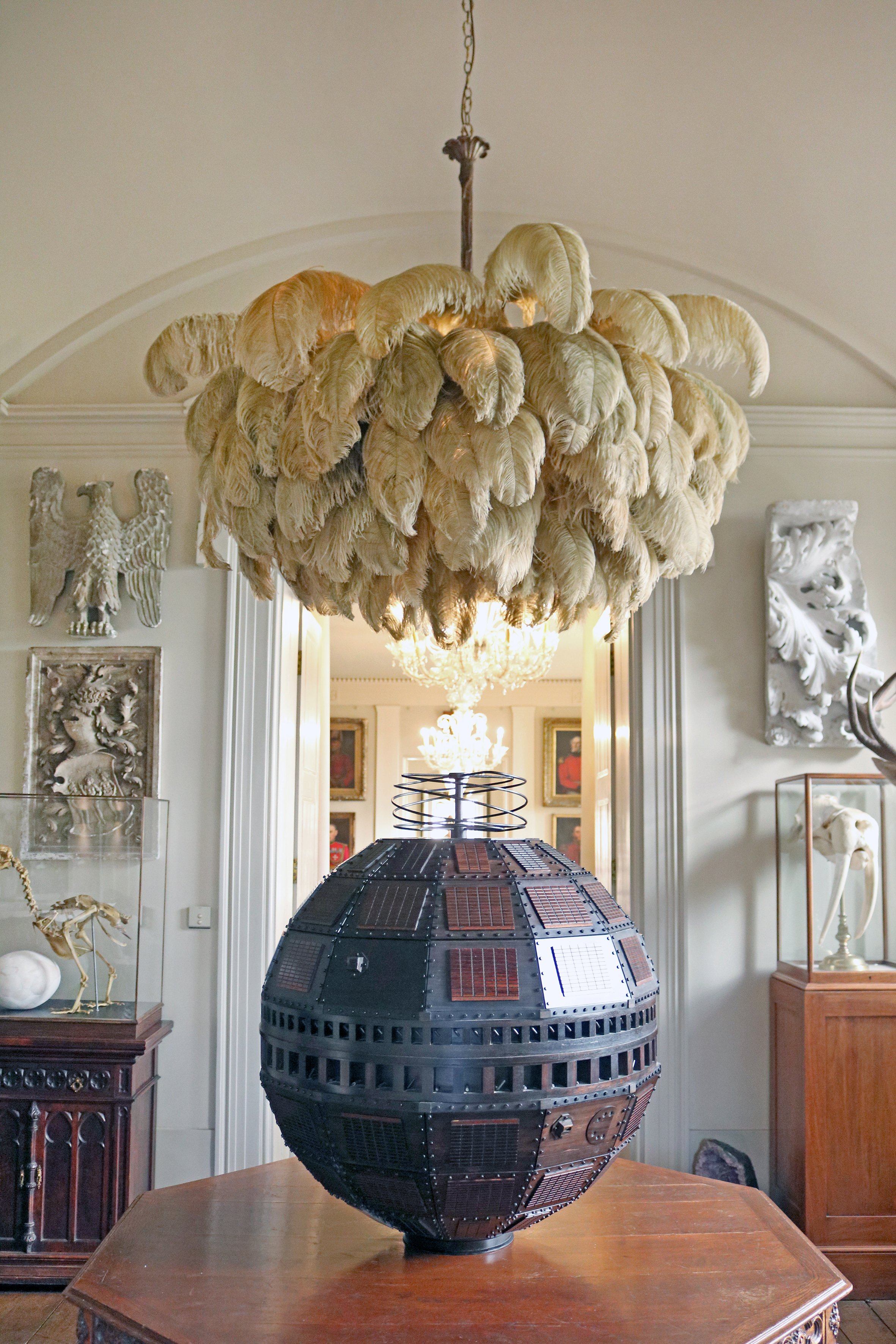 Auralira Chandelier Ostrich Feather Large Brass Stem