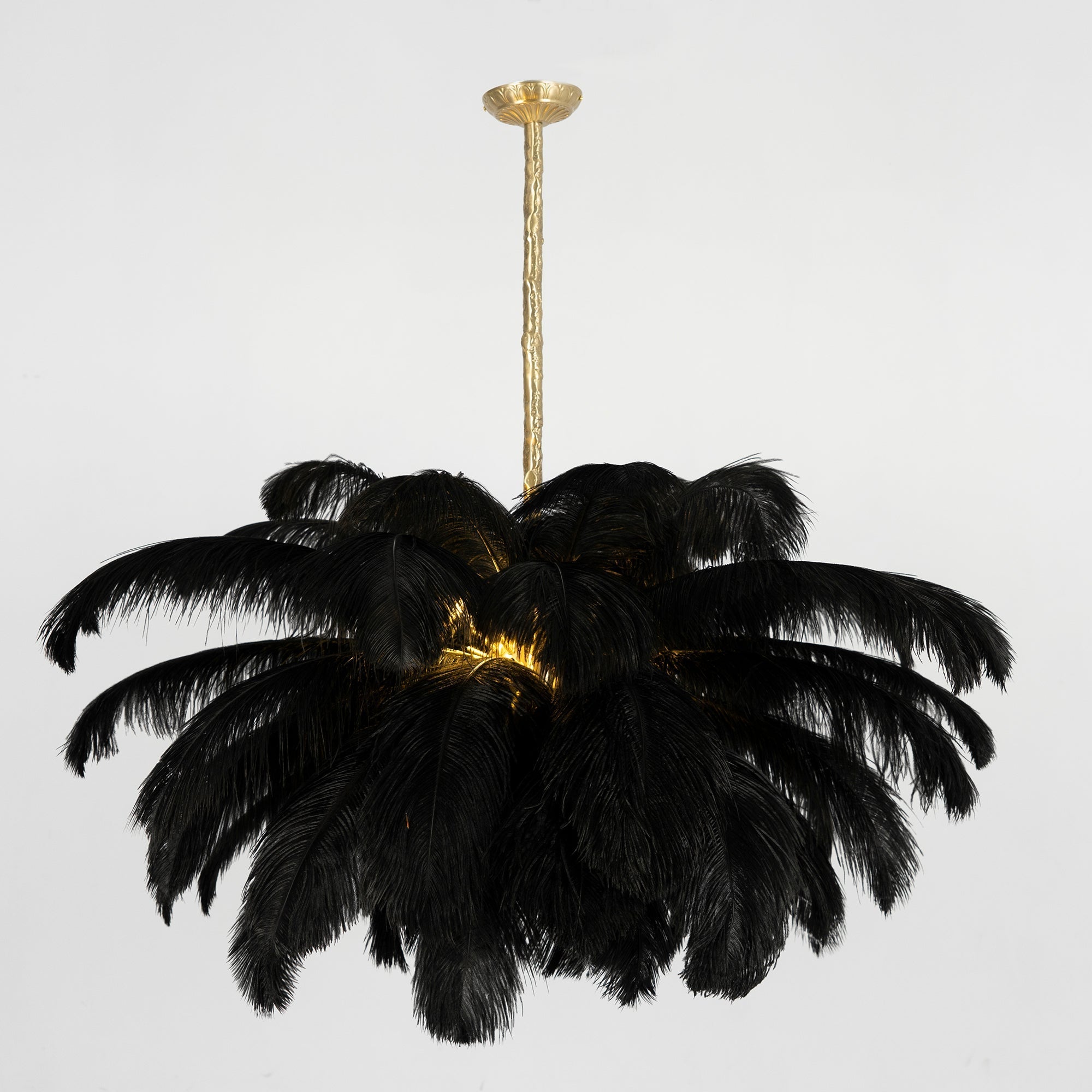 Auralira Chandelier Ostrich Feather Large Brass Stem