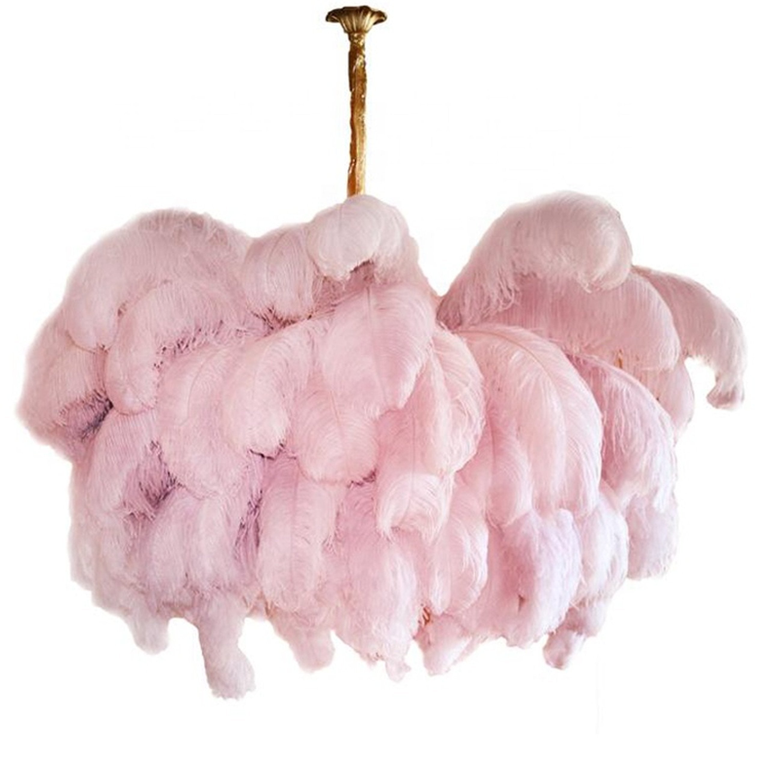 Auralira Chandelier Ostrich Feather Large Brass Stem