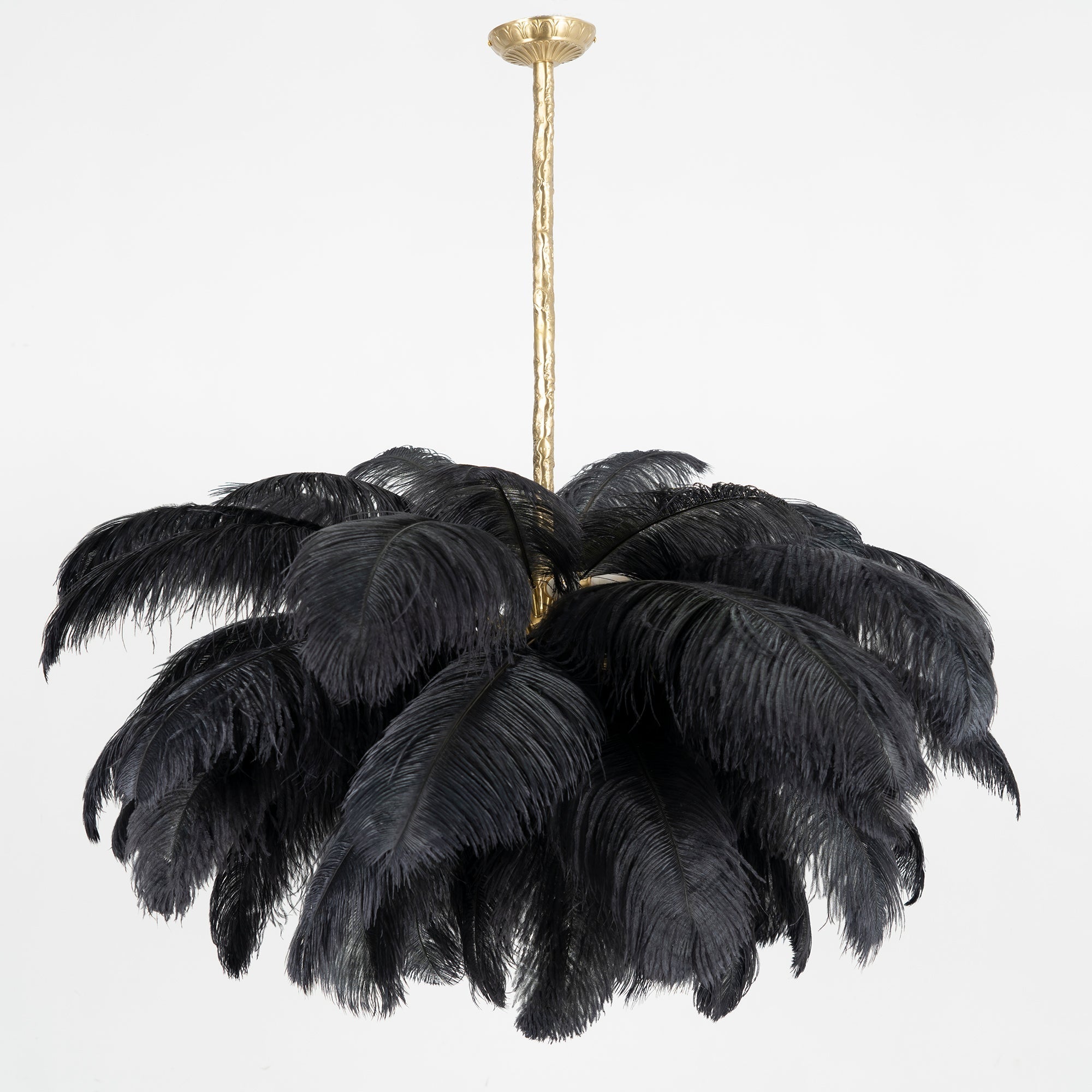 Auralira Chandelier Ostrich Feather Large Brass Stem