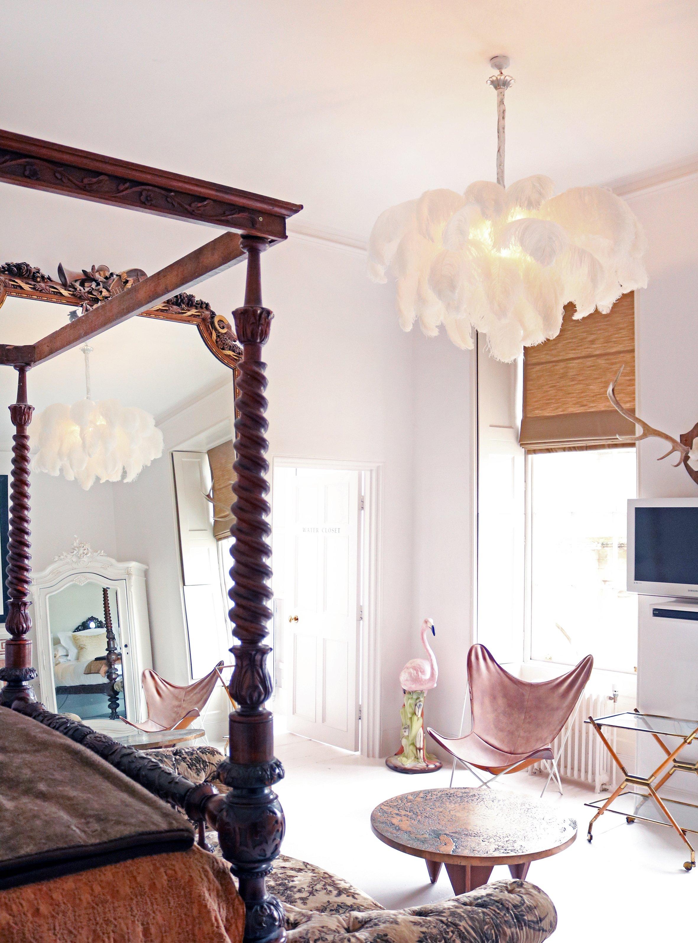 Auralira Chandelier Ostrich Feather Large Brass Stem