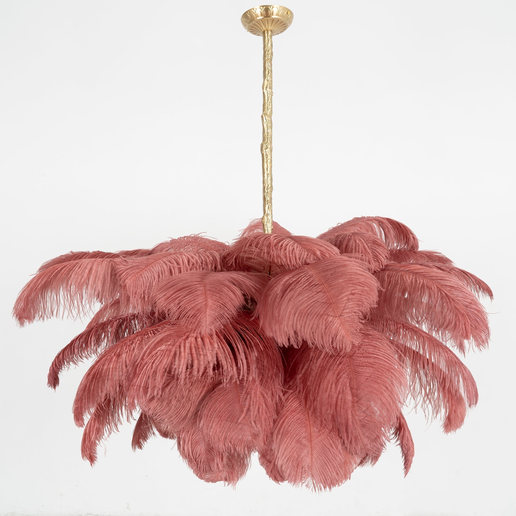 Auralira Chandelier Ostrich Feather Large Brass Stem