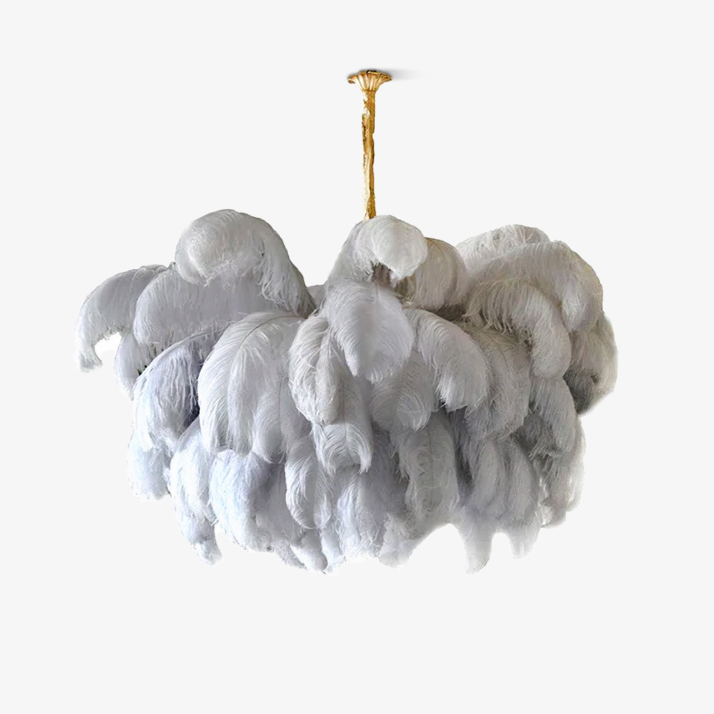 Auralira Chandelier Ostrich Feather Large Brass Stem