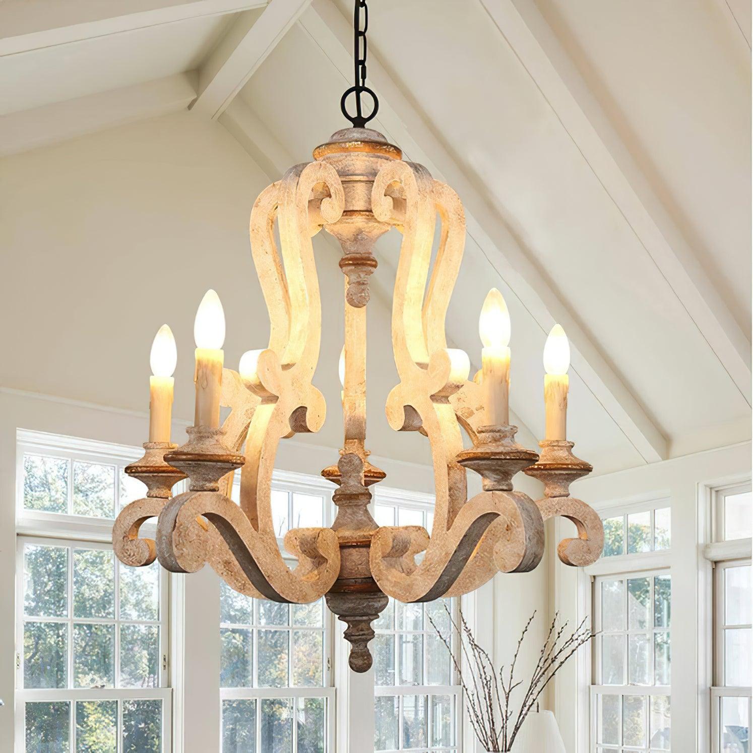 Arixy Chandelier Wooden Candle Mid-Century