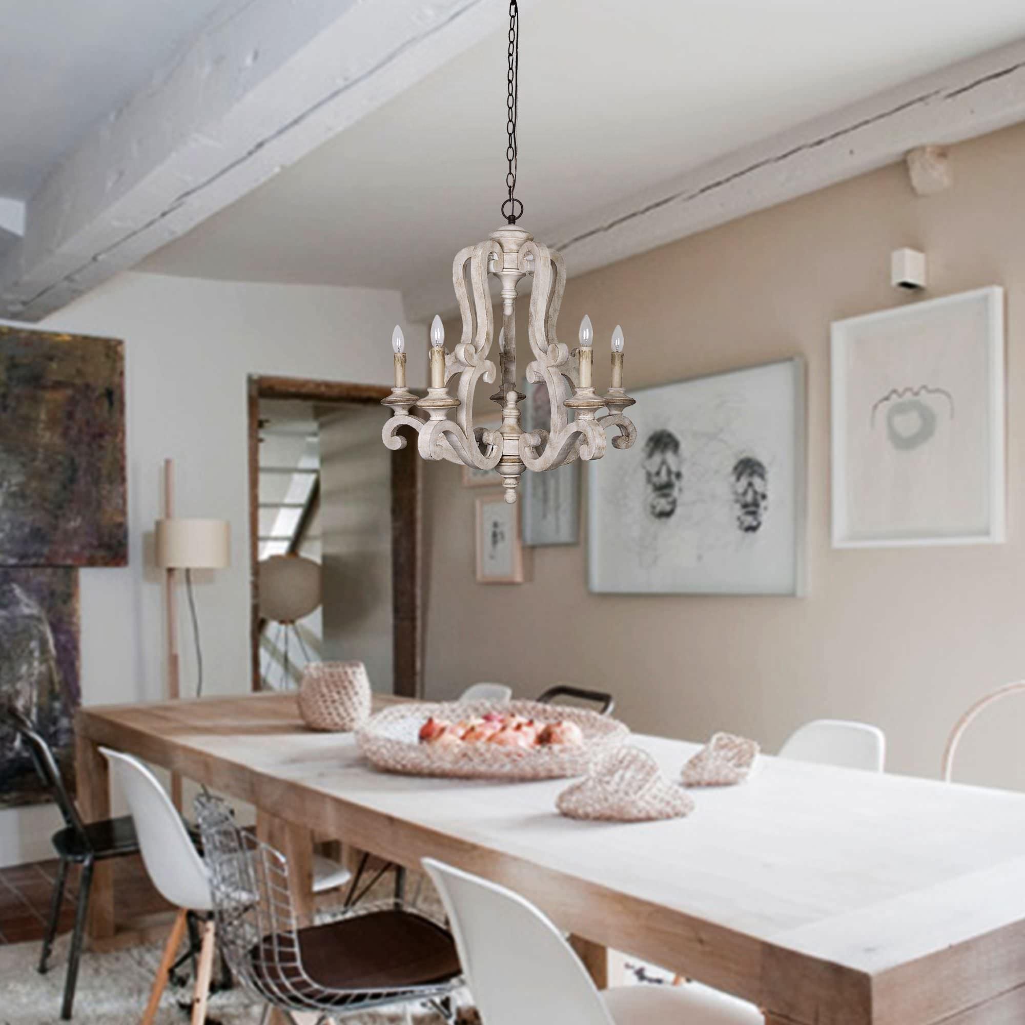 Arixy Chandelier Wooden Candle Mid-Century