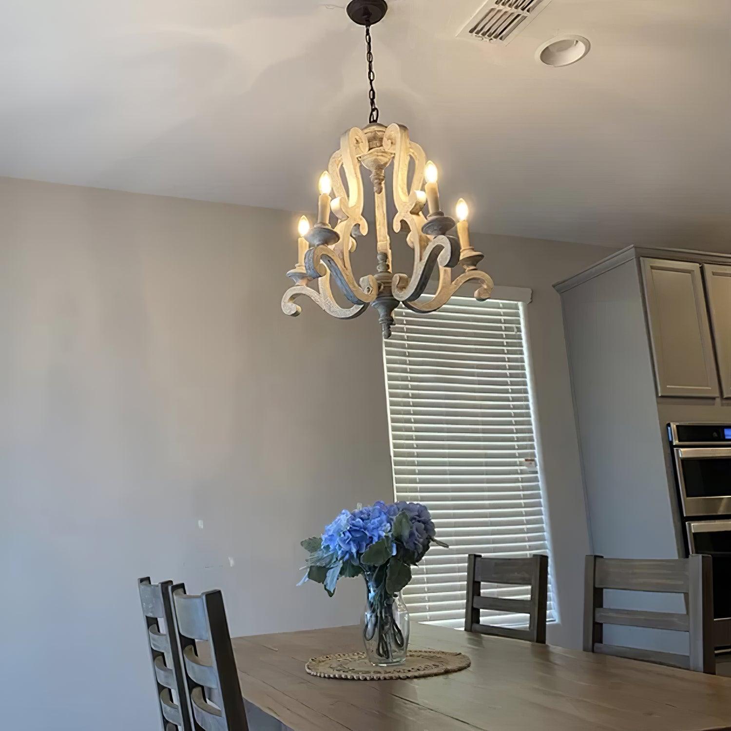 Arixy Chandelier Wooden Candle Mid-Century