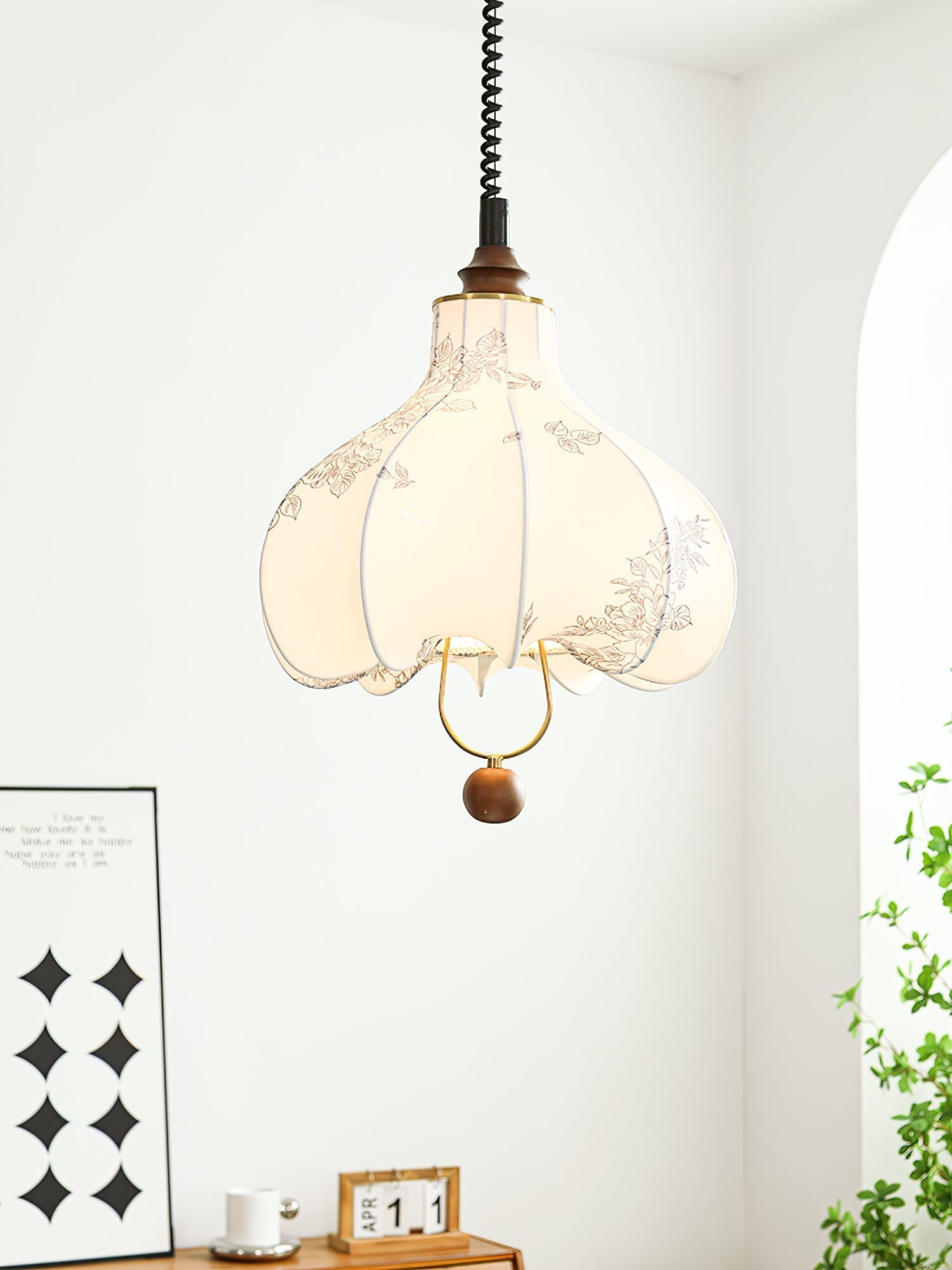 Mirerena Pendant Lamp Pear Fabric Lantern for Living Room