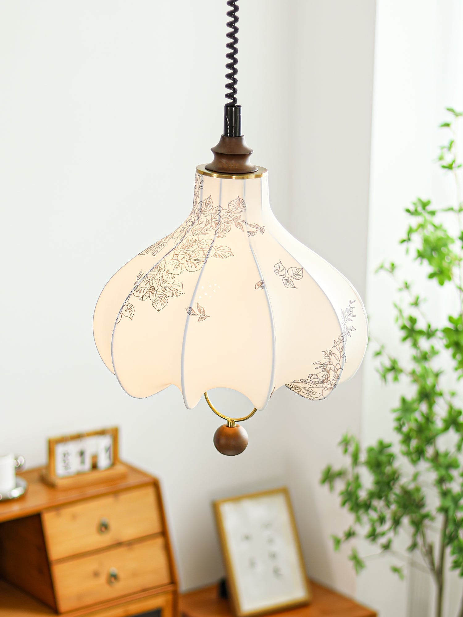 Mirerena Pendant Lamp Pear Fabric Lantern for Living Room