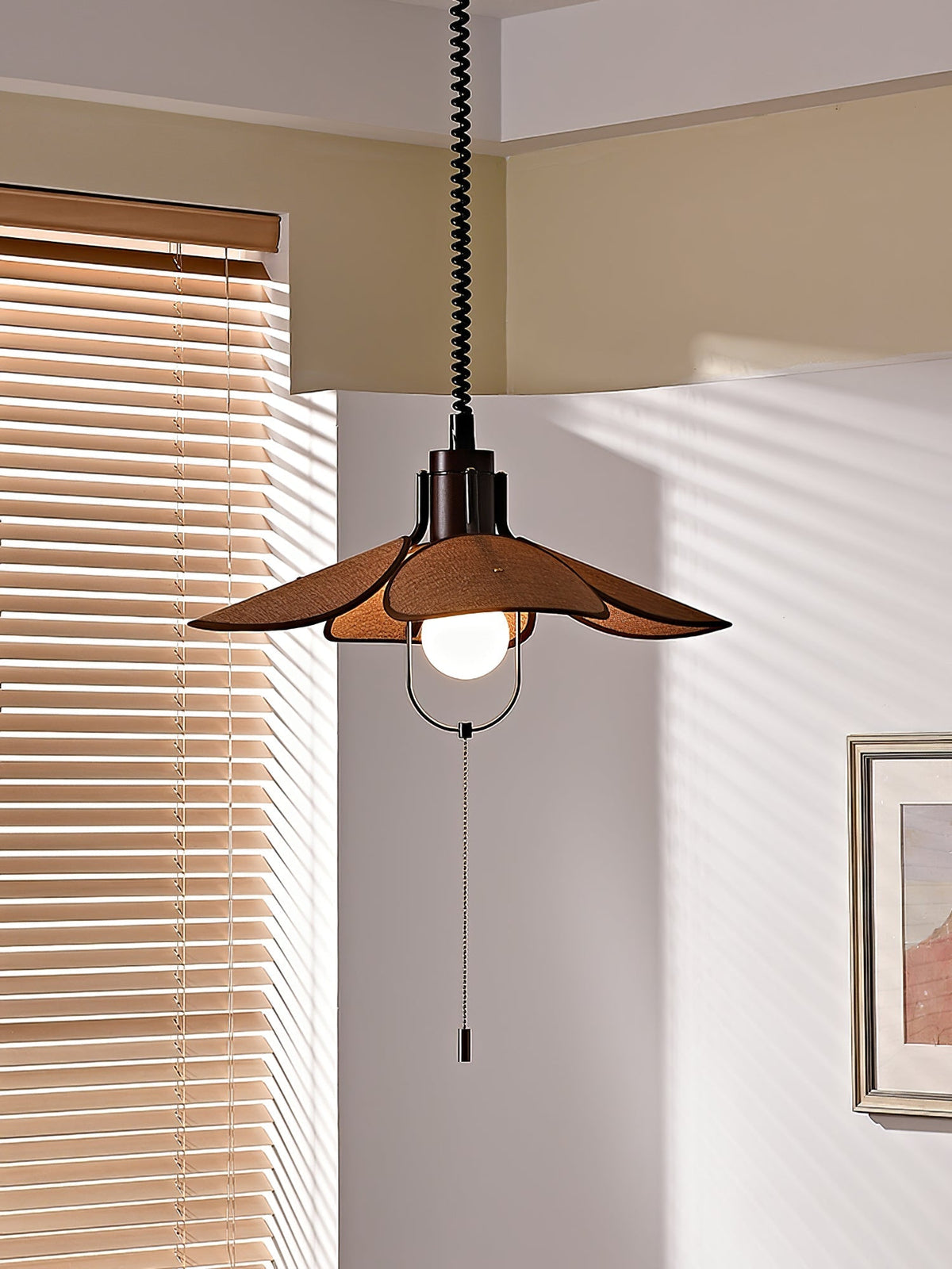 Utalion Traditional Petal Bloom Wood Fabric Pendant Light