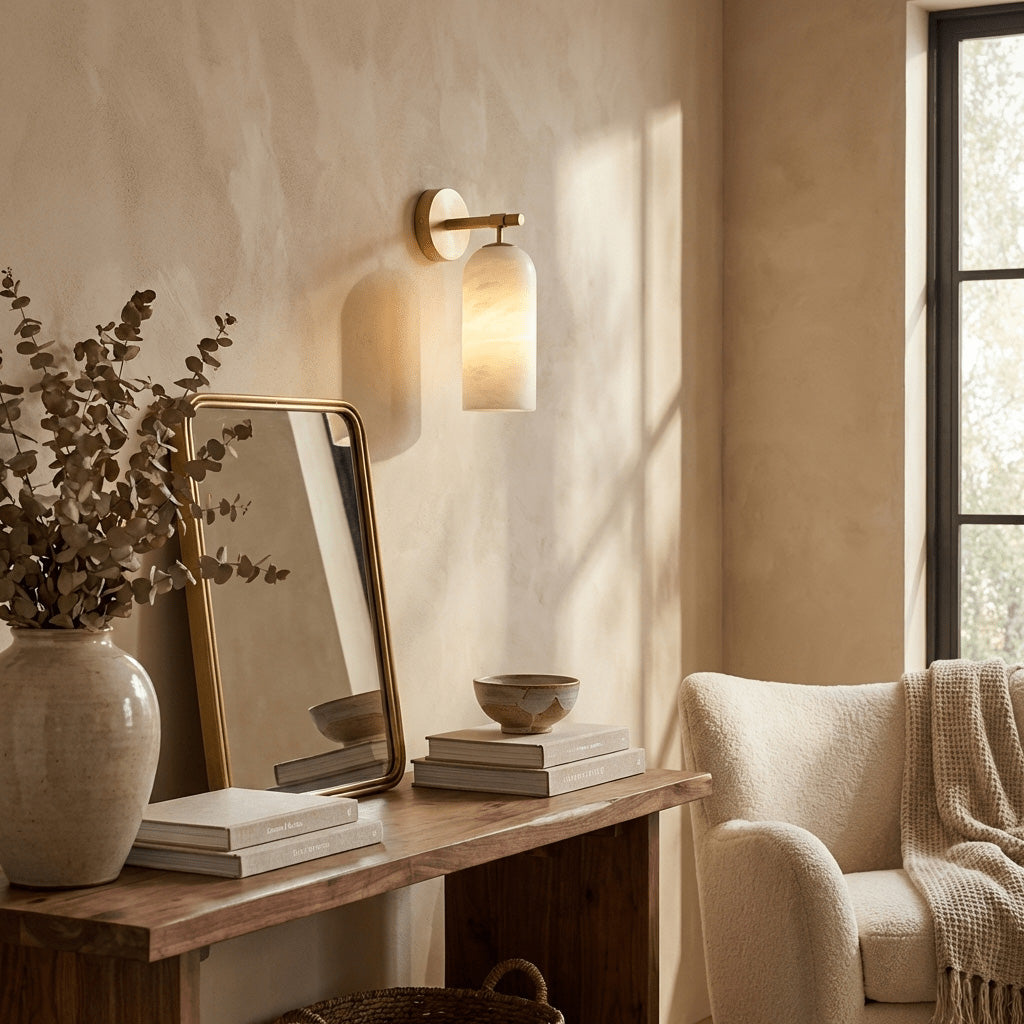 Beaustead Pillar Alabaster Indoor Wall Light
