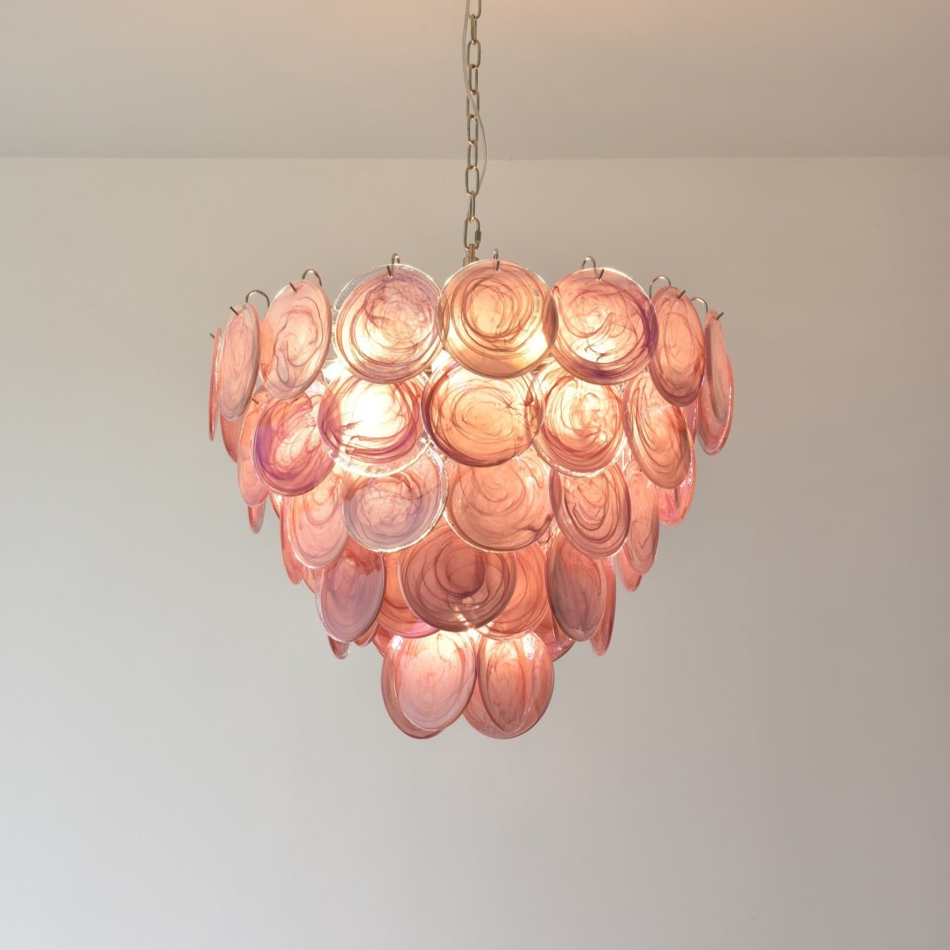 Aurora Chandelier Pink Murano Disc Layered - Neutral Decor