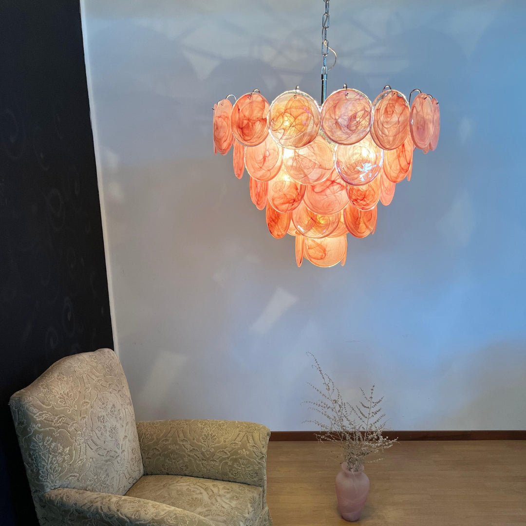 Aurora Chandelier Pink Murano Disc Layered - Neutral Decor