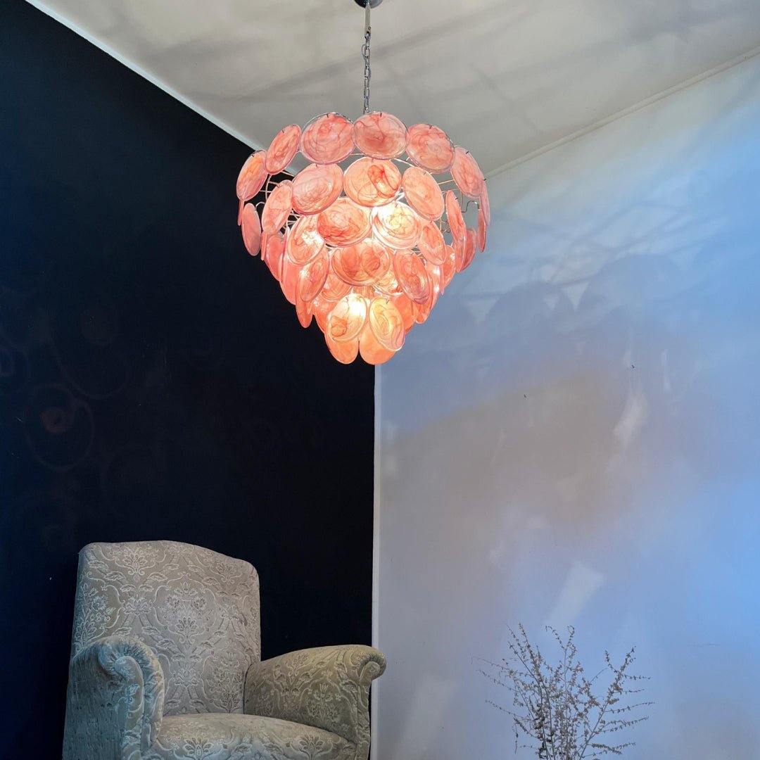 Aurora Chandelier Pink Murano Disc Layered - Neutral Decor