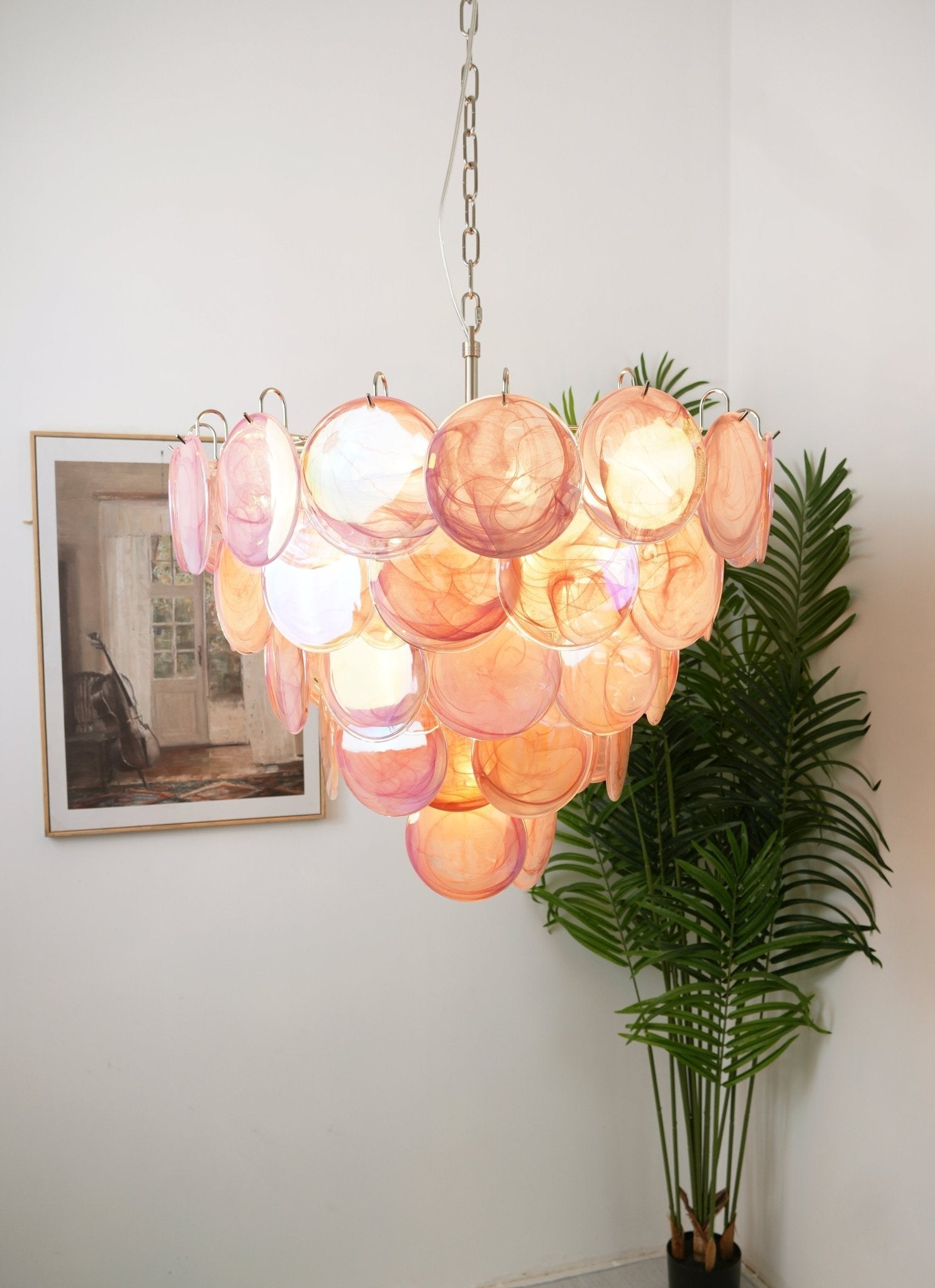 Aurora Chandelier Pink Murano Disc Layered - Neutral Decor