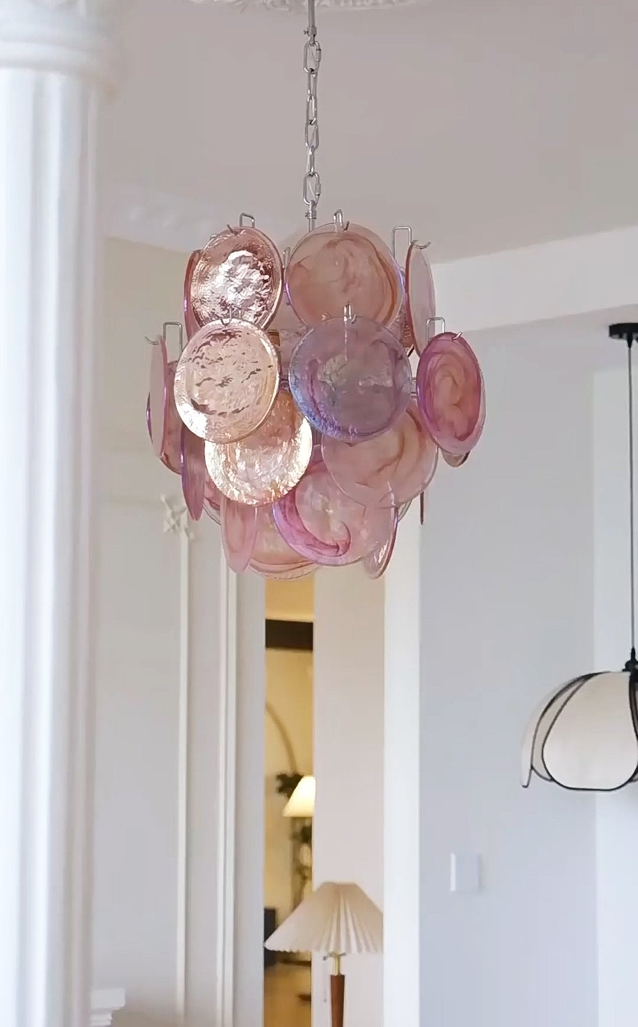 Celisaria Chandelier Pink Murano Glass Disc Vintage Charm