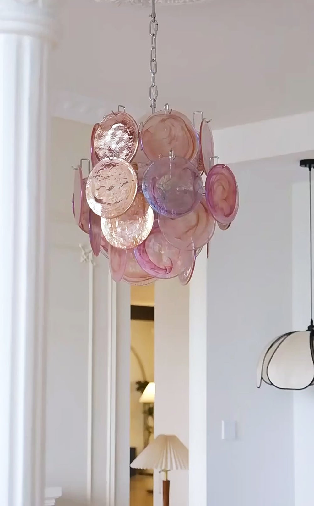 Celisaria Chandelier Pink Murano Glass Disc Vintage Charm