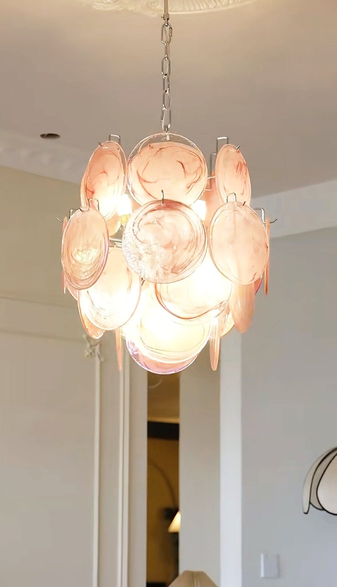 Celisaria Chandelier Pink Murano Glass Disc Vintage Charm