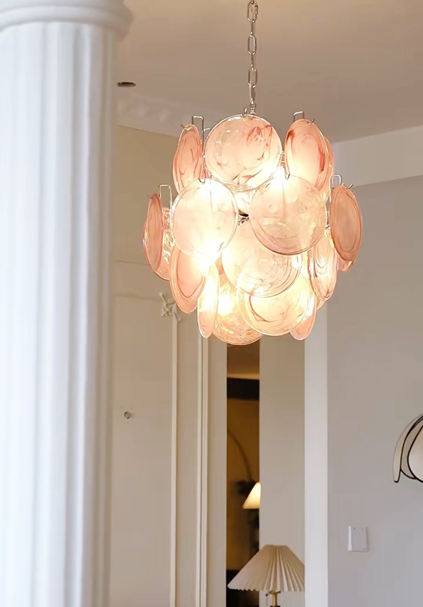 Celisaria Chandelier Pink Murano Glass Disc Vintage Charm