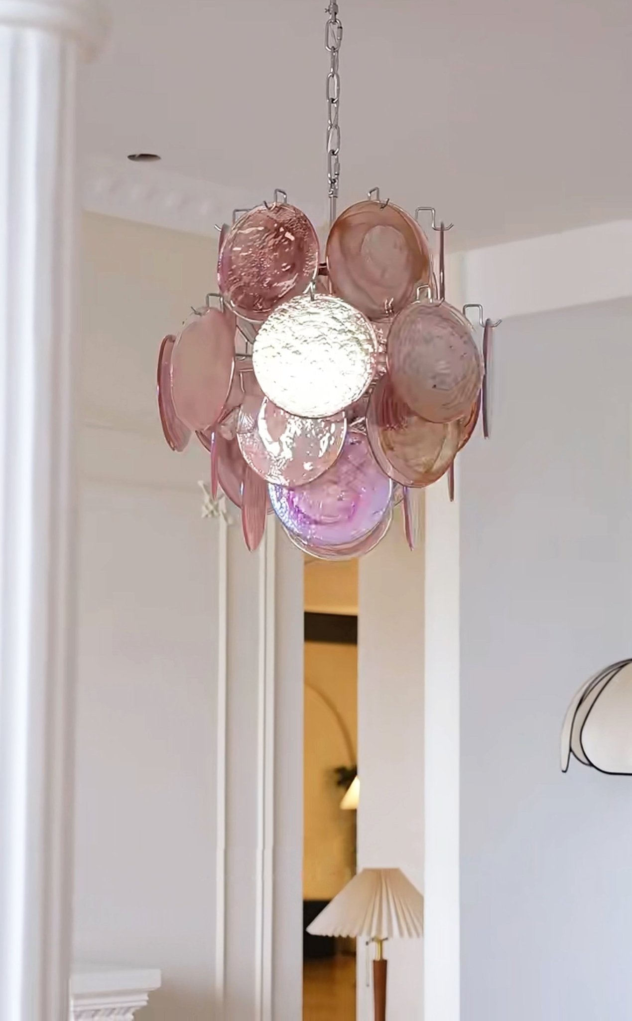 Celisaria Chandelier Pink Murano Glass Disc Vintage Charm