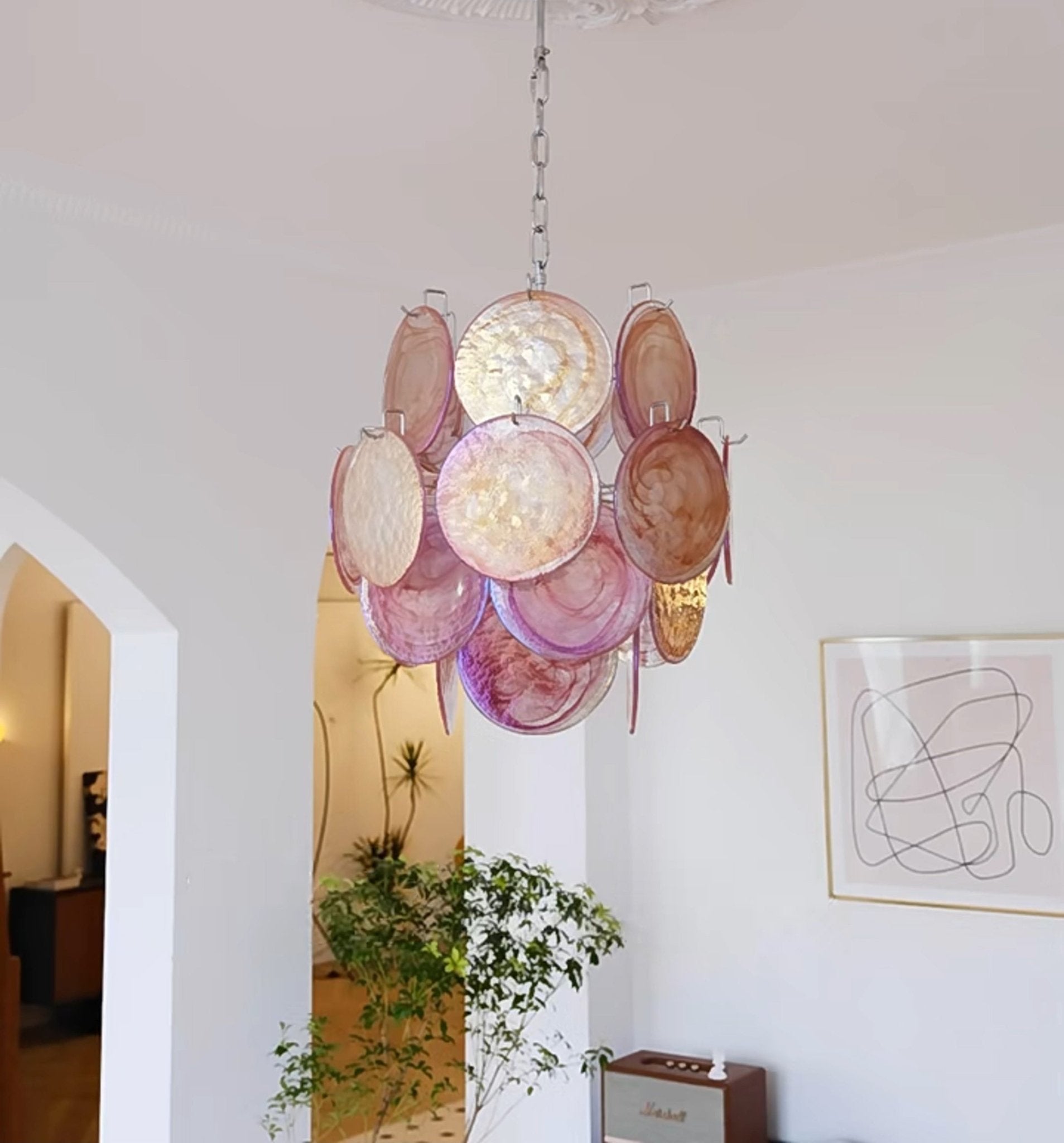 Celisaria Chandelier Pink Murano Glass Disc Vintage Charm