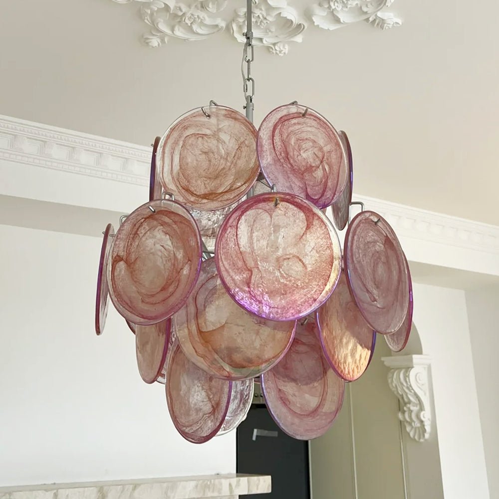 Celisaria Chandelier Pink Murano Glass Disc Vintage Charm