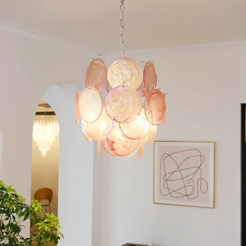 Celisaria Chandelier Pink Murano Glass Disc Vintage Charm