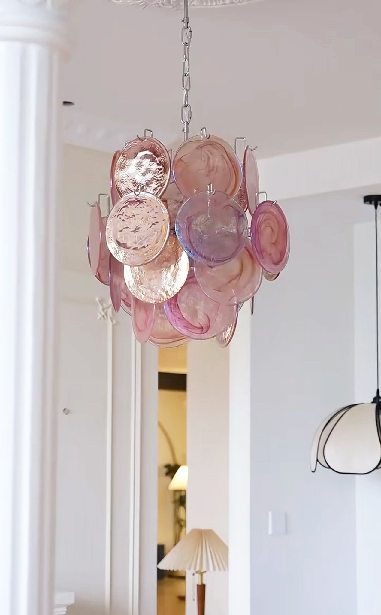 Celisaria Chandelier Pink Murano Glass Disc Vintage Charm