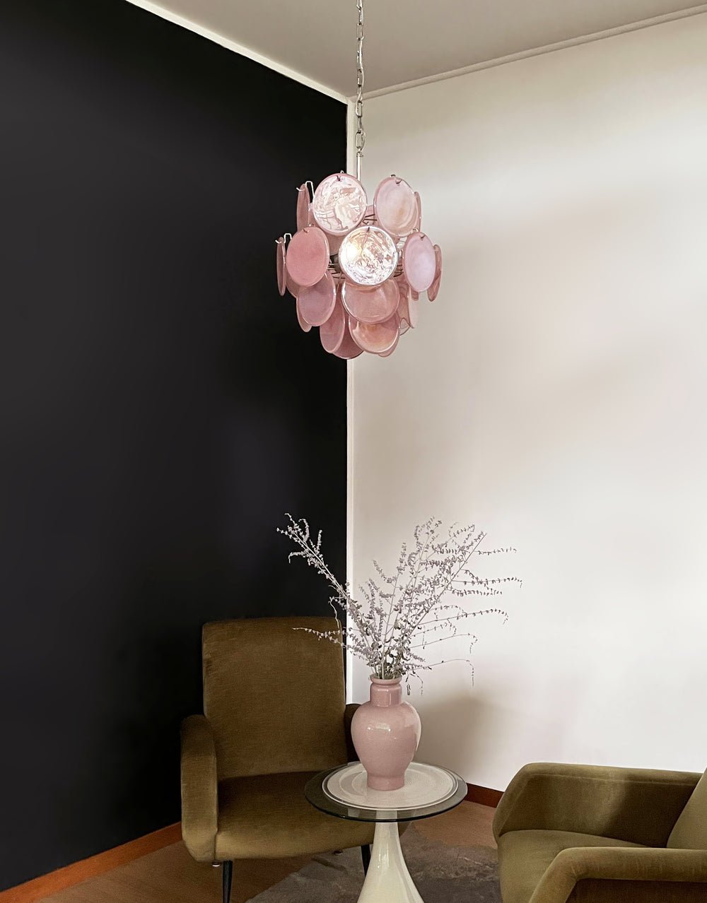Celisaria Chandelier Pink Murano Glass Disc Vintage Charm