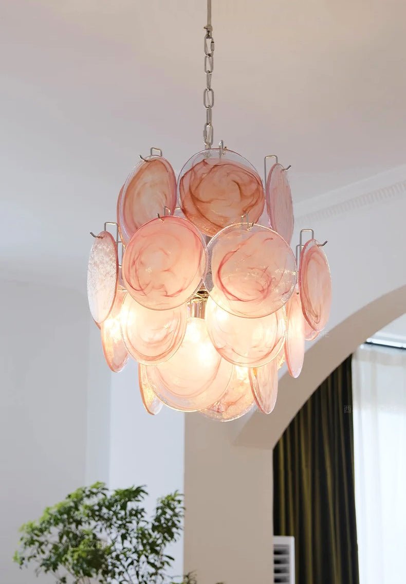 Celisaria Chandelier Pink Murano Glass Disc Vintage Charm