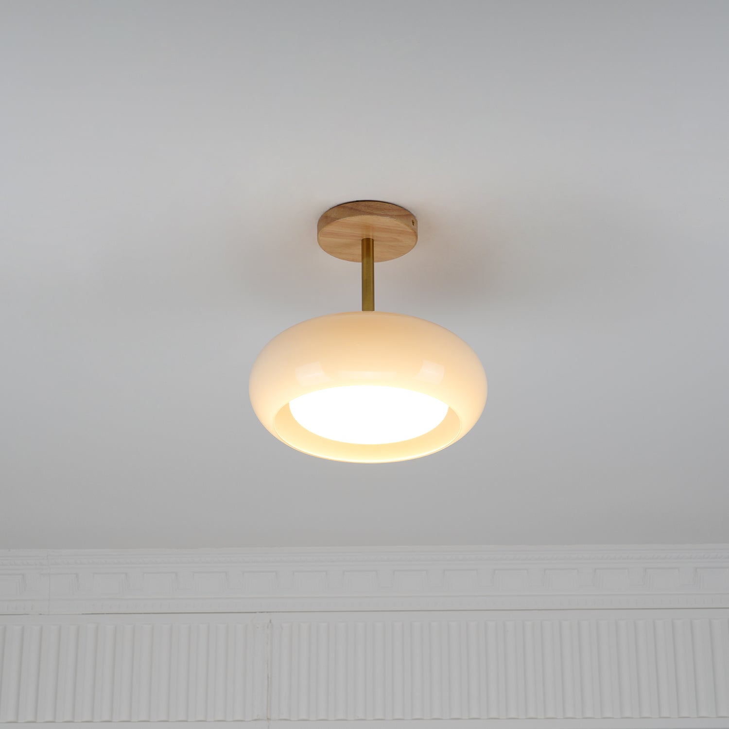 Aldaline Ceiling Lamp Glass and Wood Color Shade