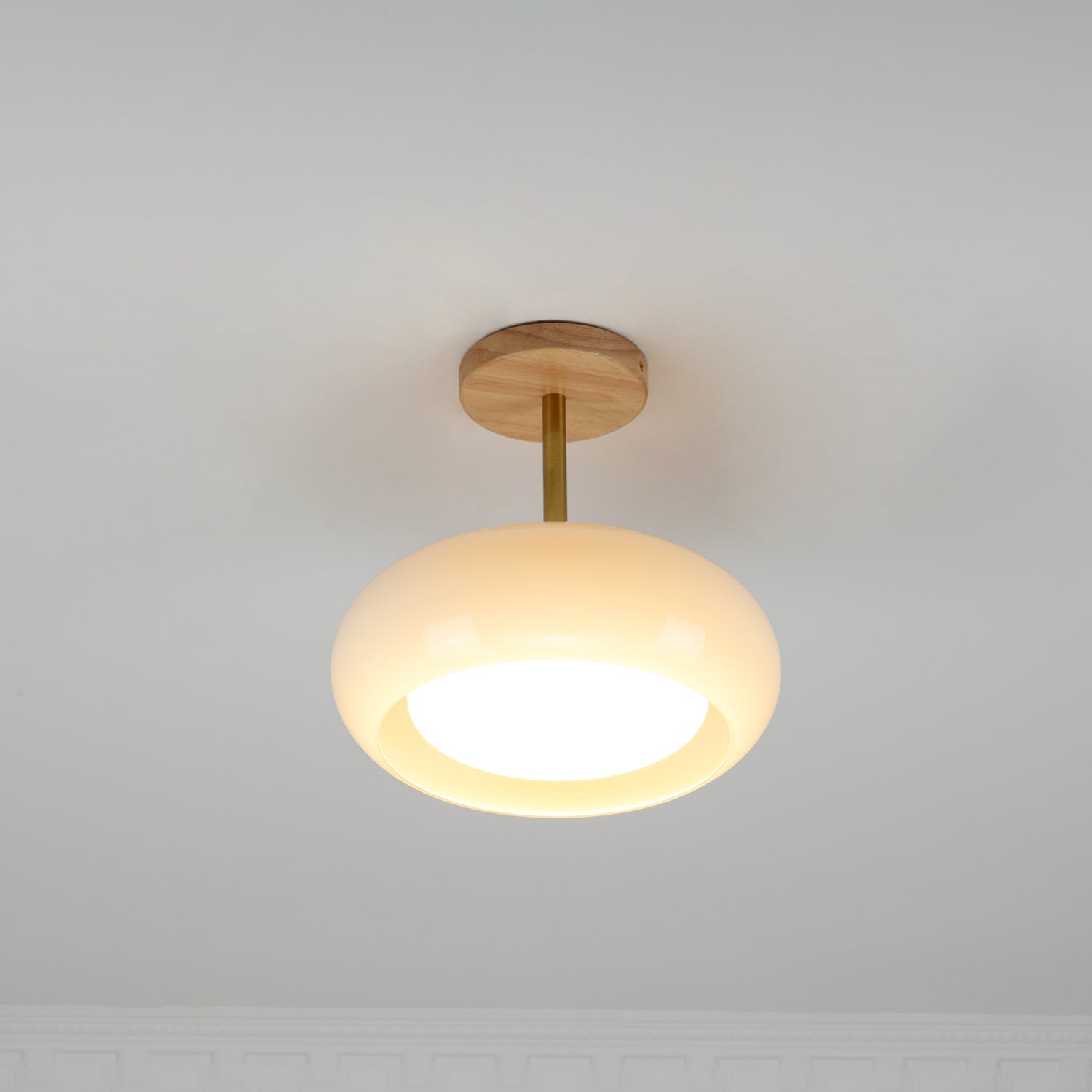 Aldaline Ceiling Lamp Glass and Wood Color Shade