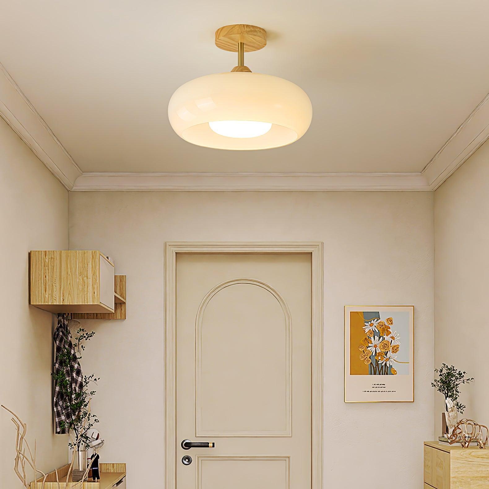 Aldaline Ceiling Lamp Glass and Wood Color Shade