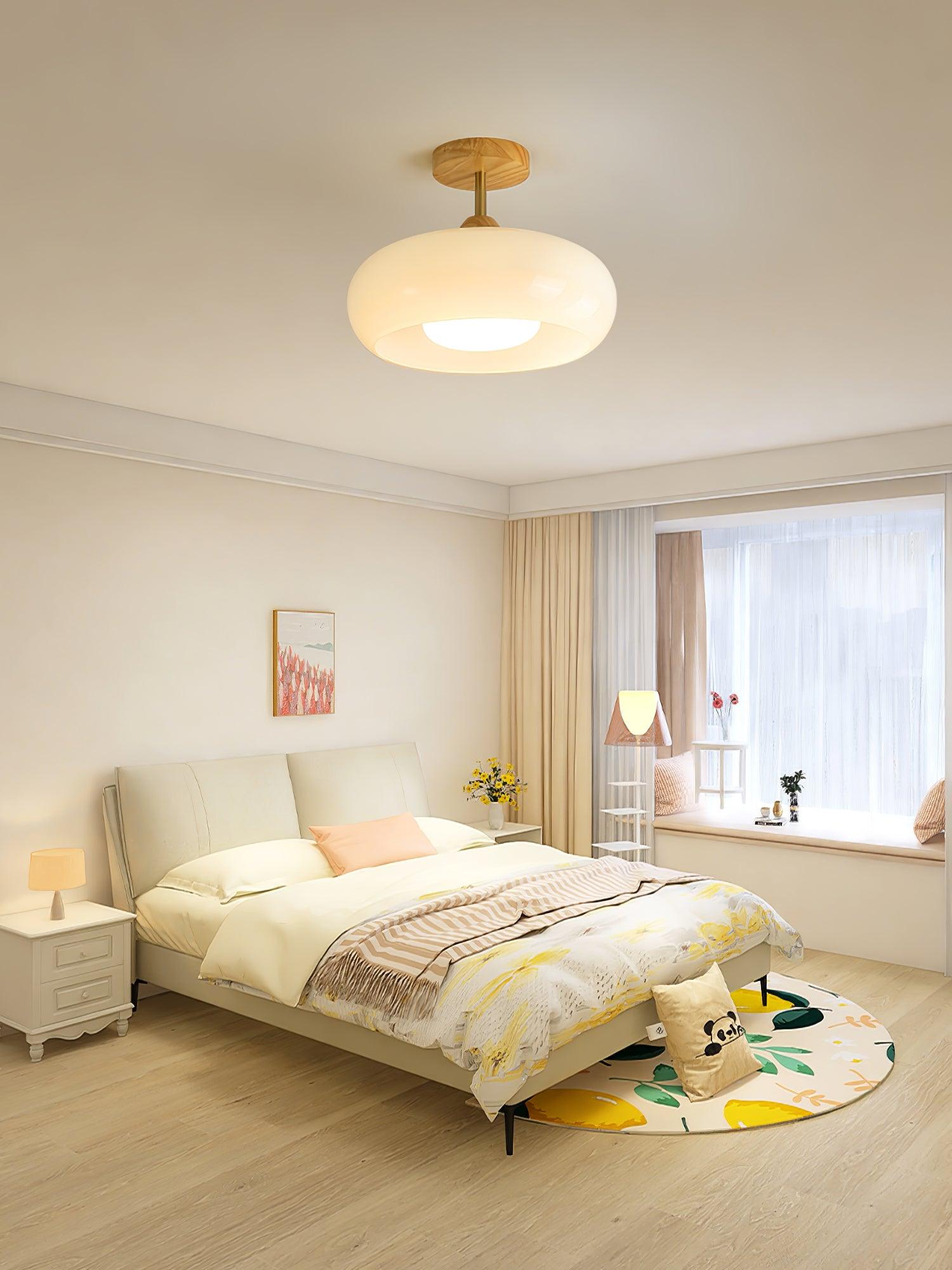 Aldaline Ceiling Lamp Glass and Wood Color Shade