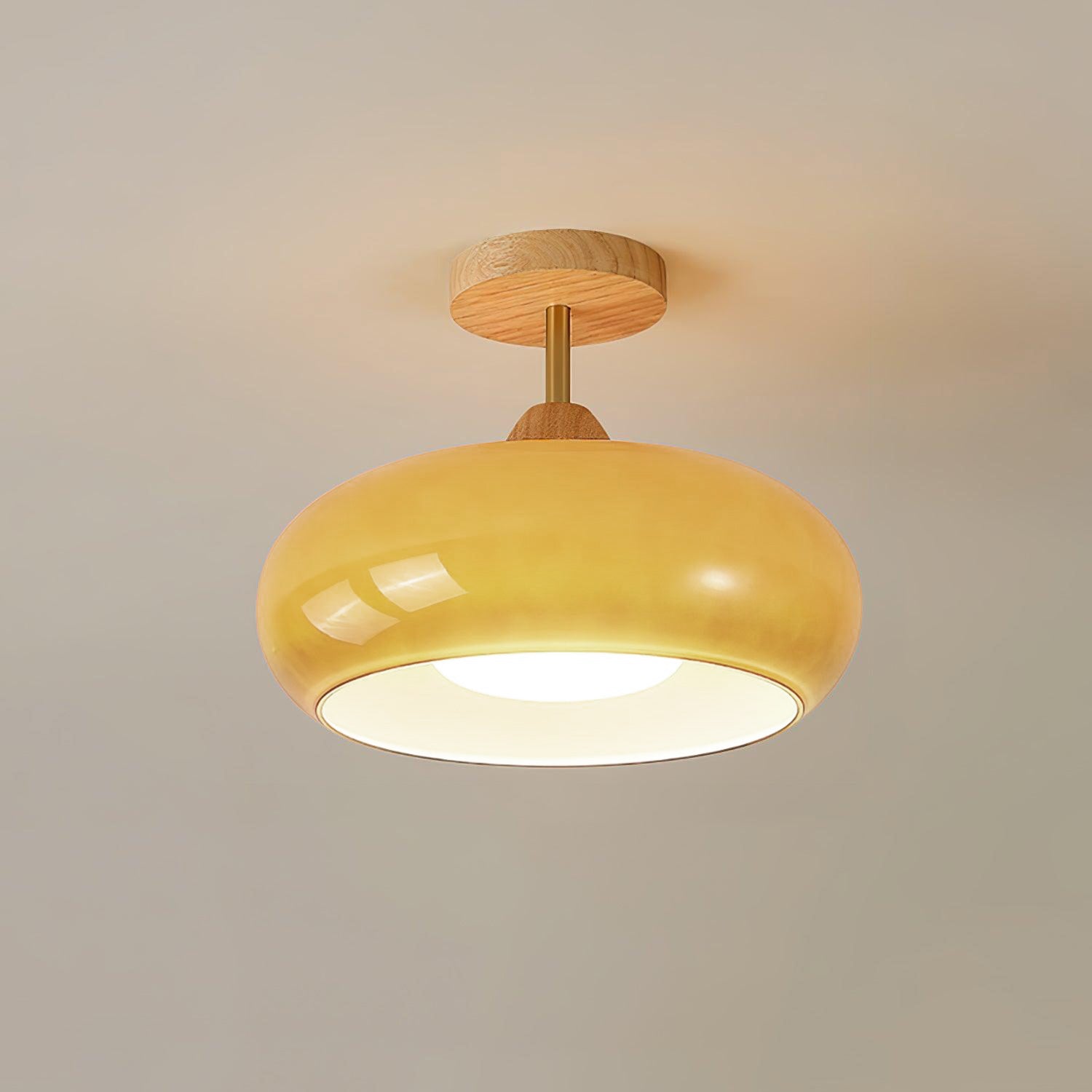 Aldaline Ceiling Lamp Glass and Wood Color Shade