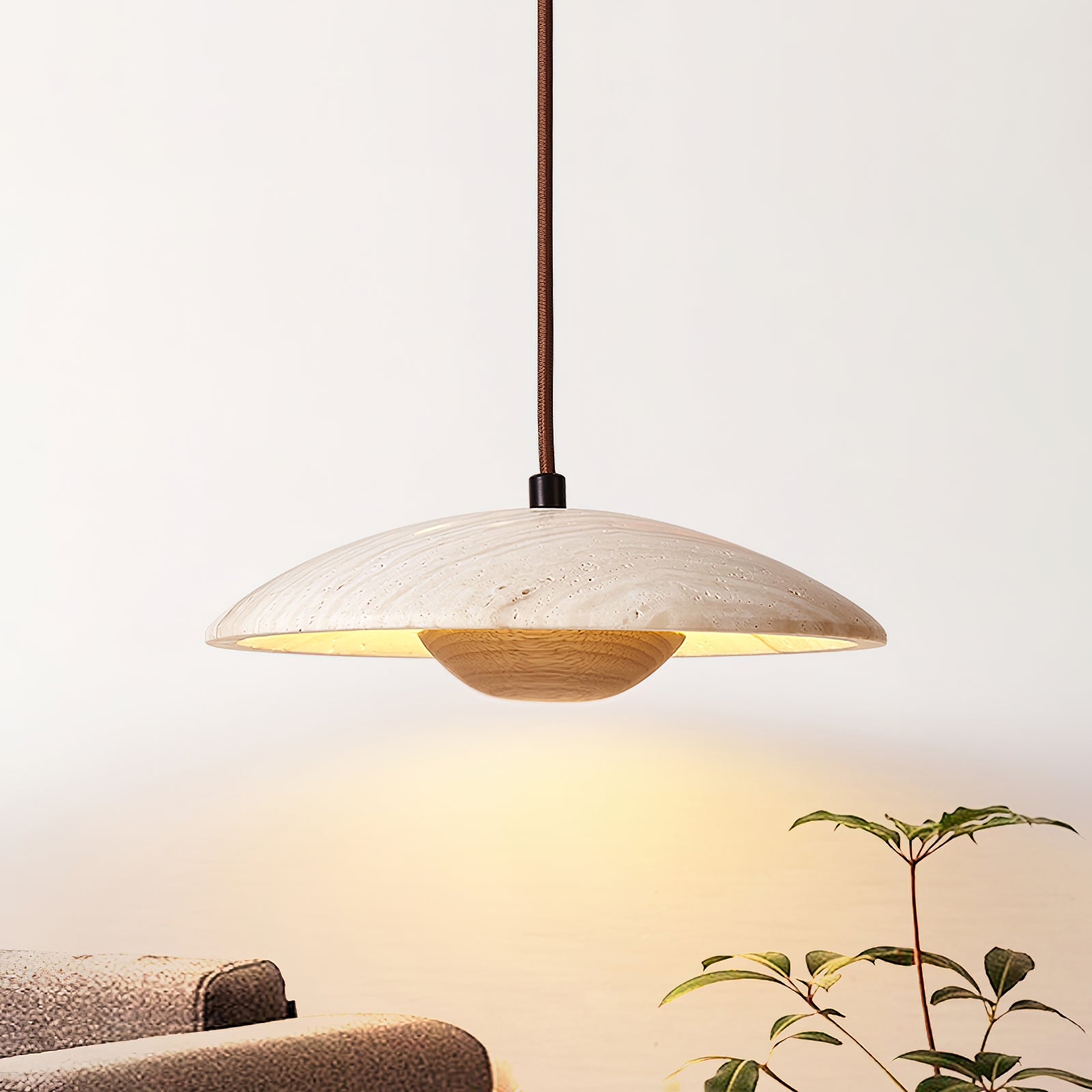 Bax Wide-Brim Travertine Pendant Light