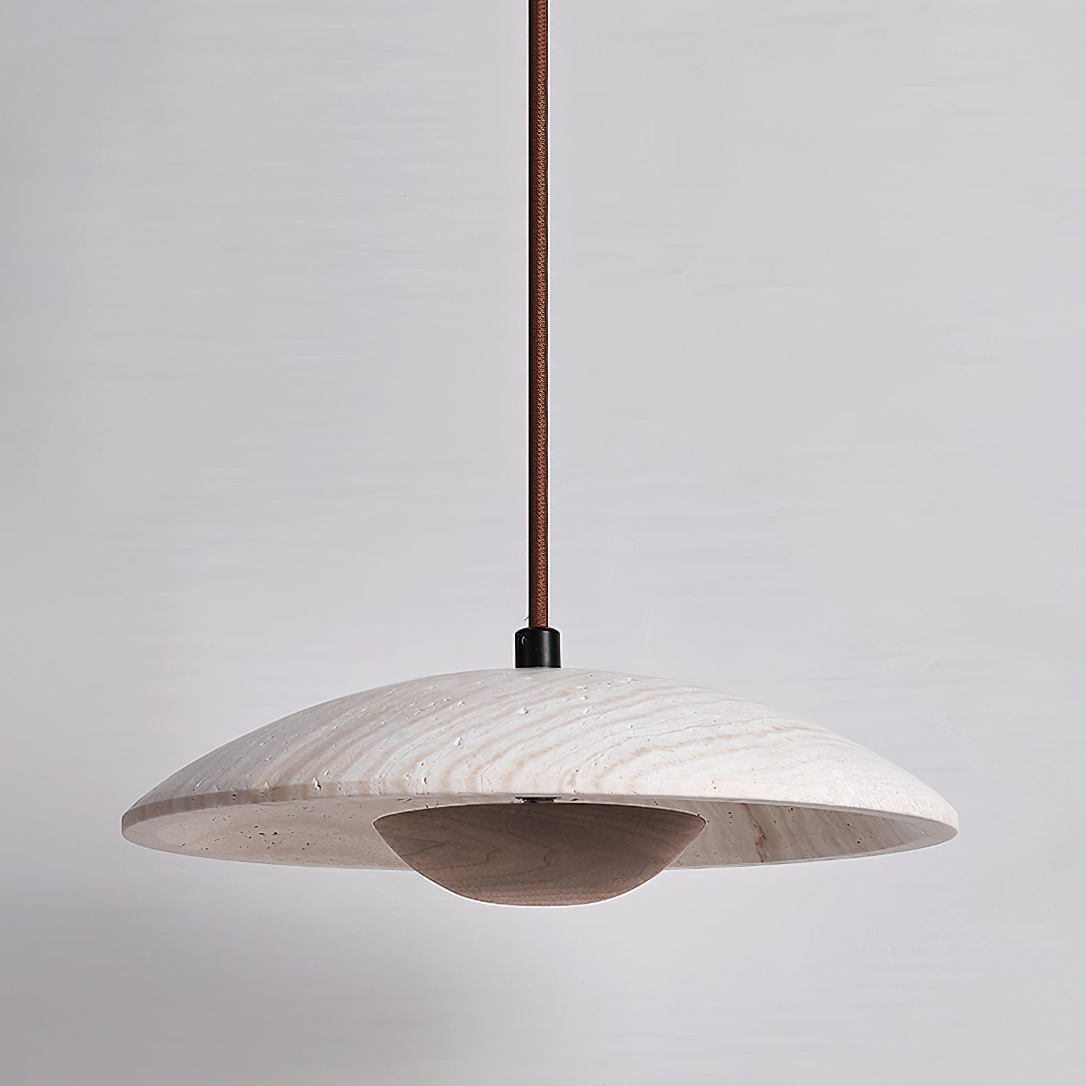 Bax Wide-Brim Travertine Pendant Light