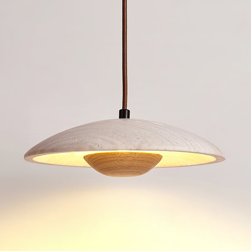 Bax Wide-Brim Travertine Pendant Light