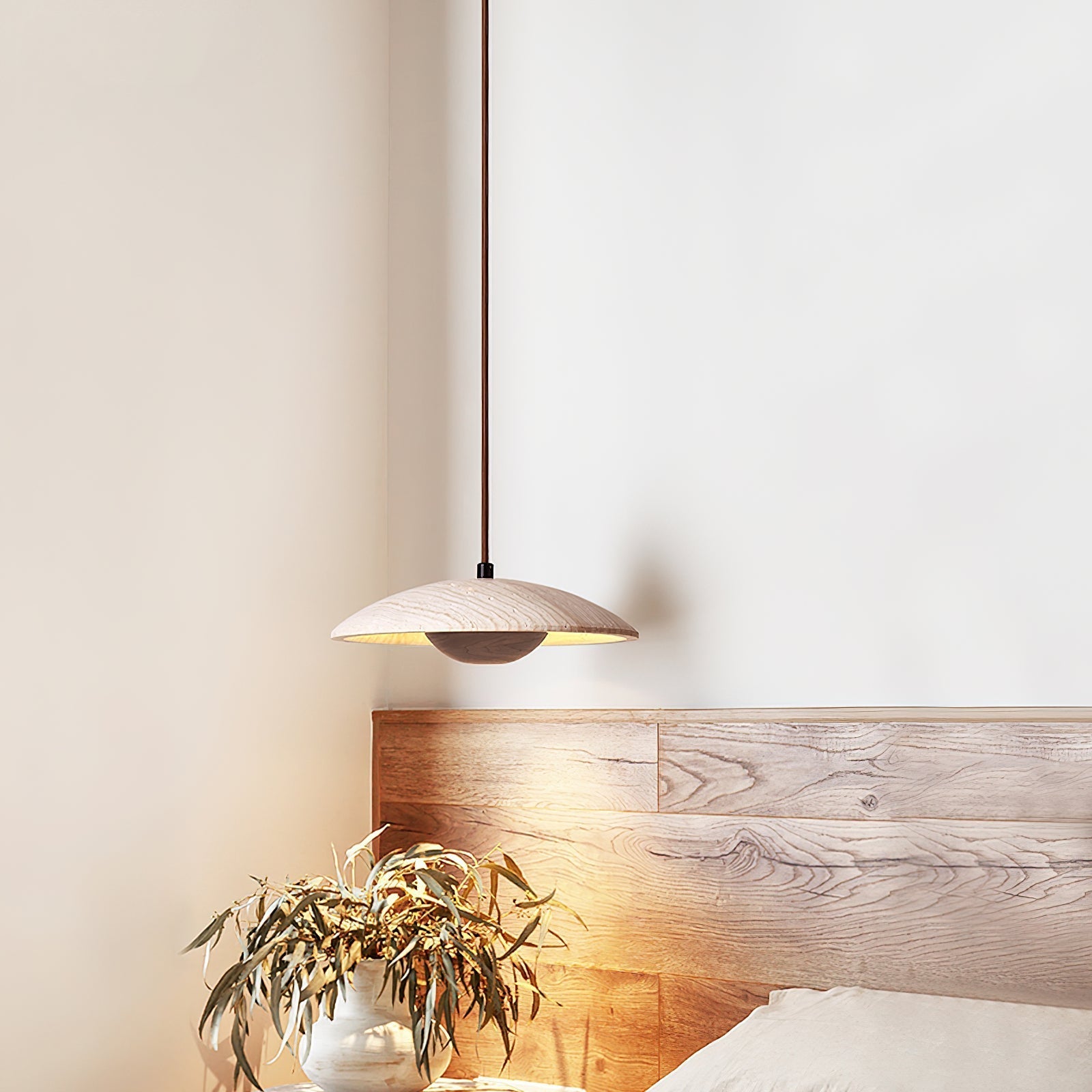 Zodore Wide-Brim Travertine Pendant Light