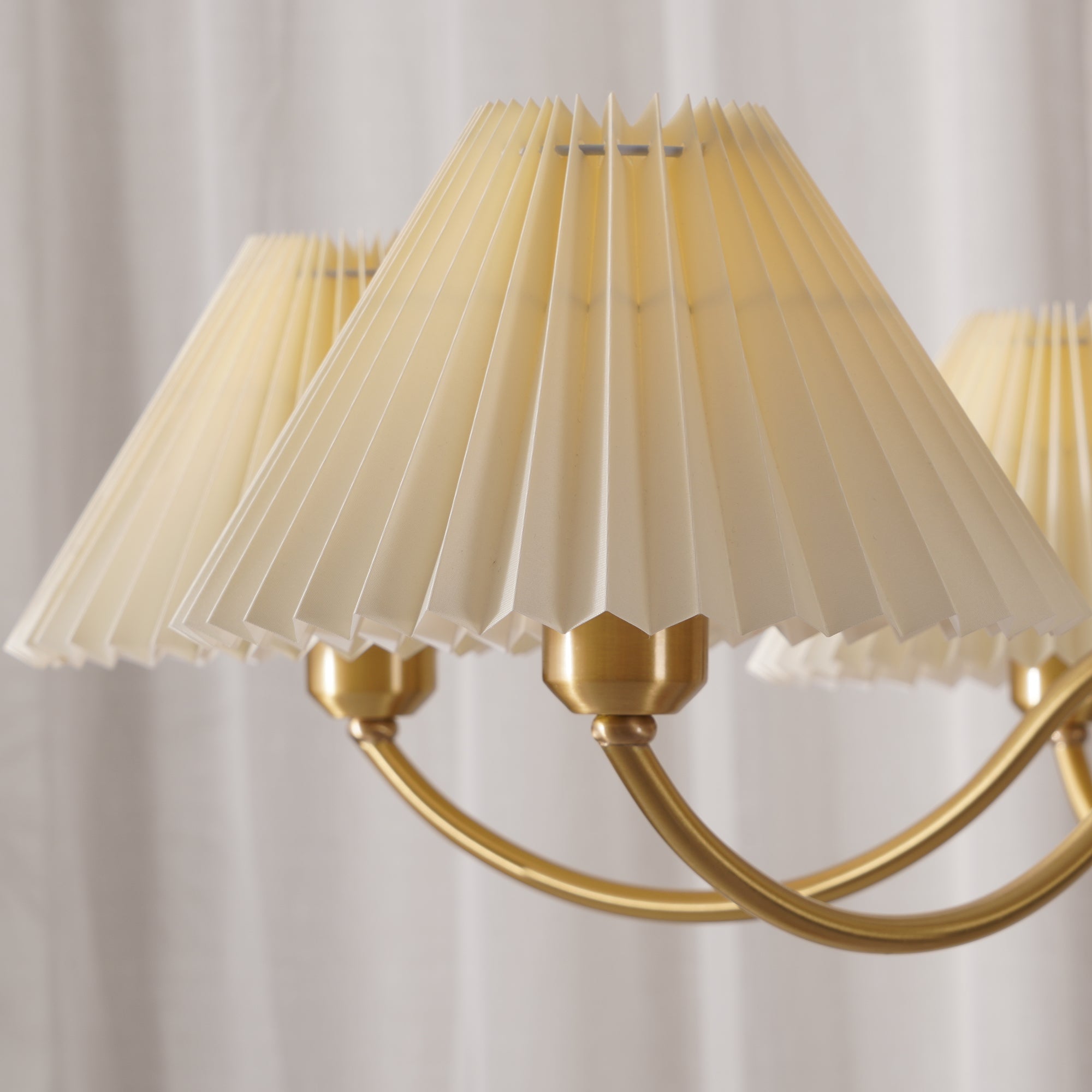 Calivine Chandelier Pleated with White Lampshades Mid-Century