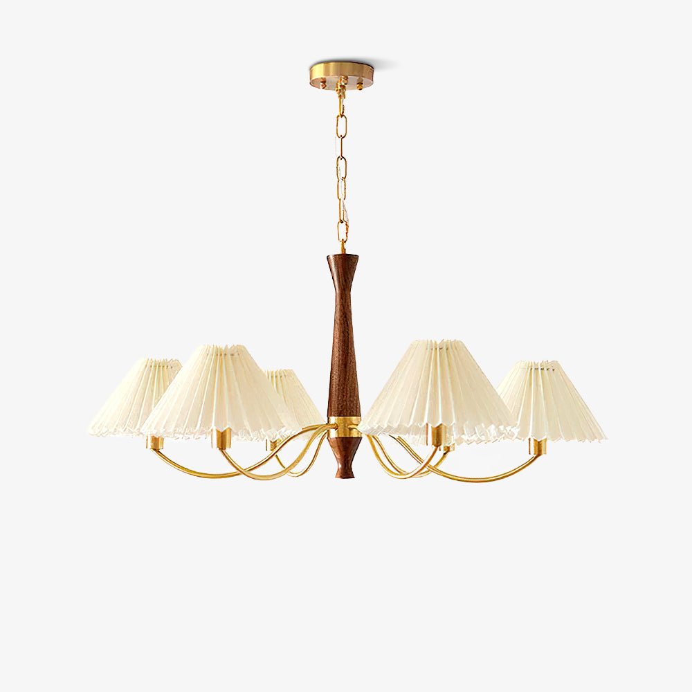Calivine Chandelier Pleated with White Lampshades Mid-Century