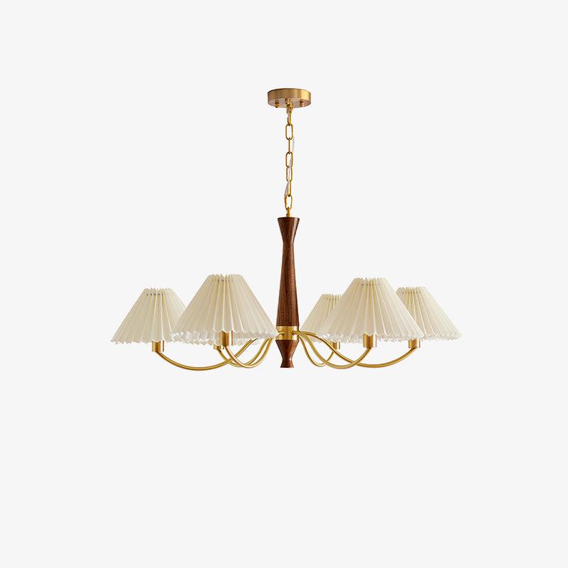 Calivine Chandelier Pleated with White Lampshades Mid-Century