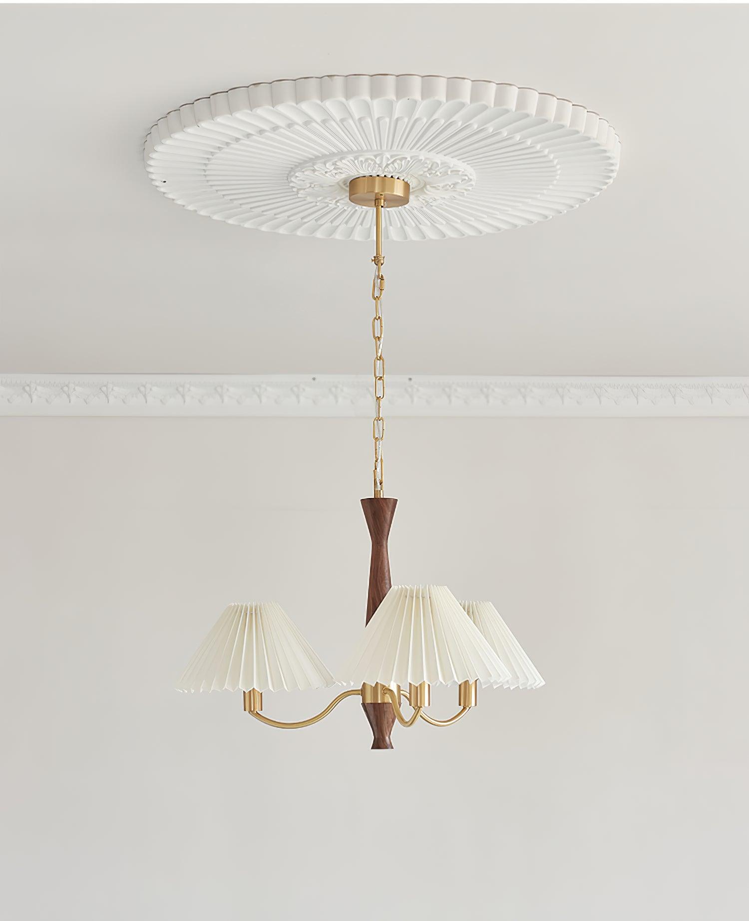 Calivine Chandelier Pleated with White Lampshades Mid-Century