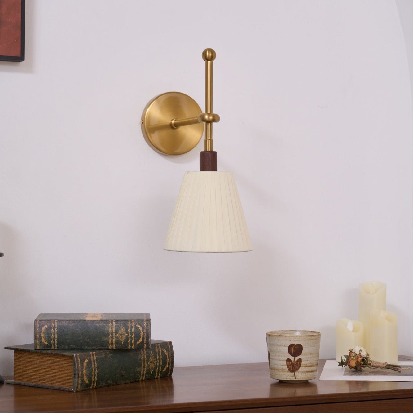 Gairm Wall Lamp Pleated Fabric Brass