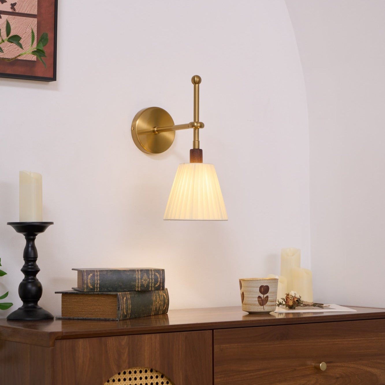 Gairm Wall Lamp Pleated Fabric Brass