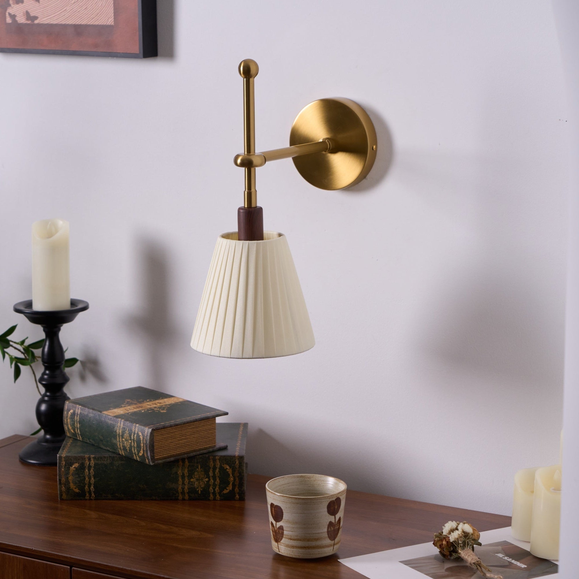 Gairm Wall Lamp Pleated Fabric Brass