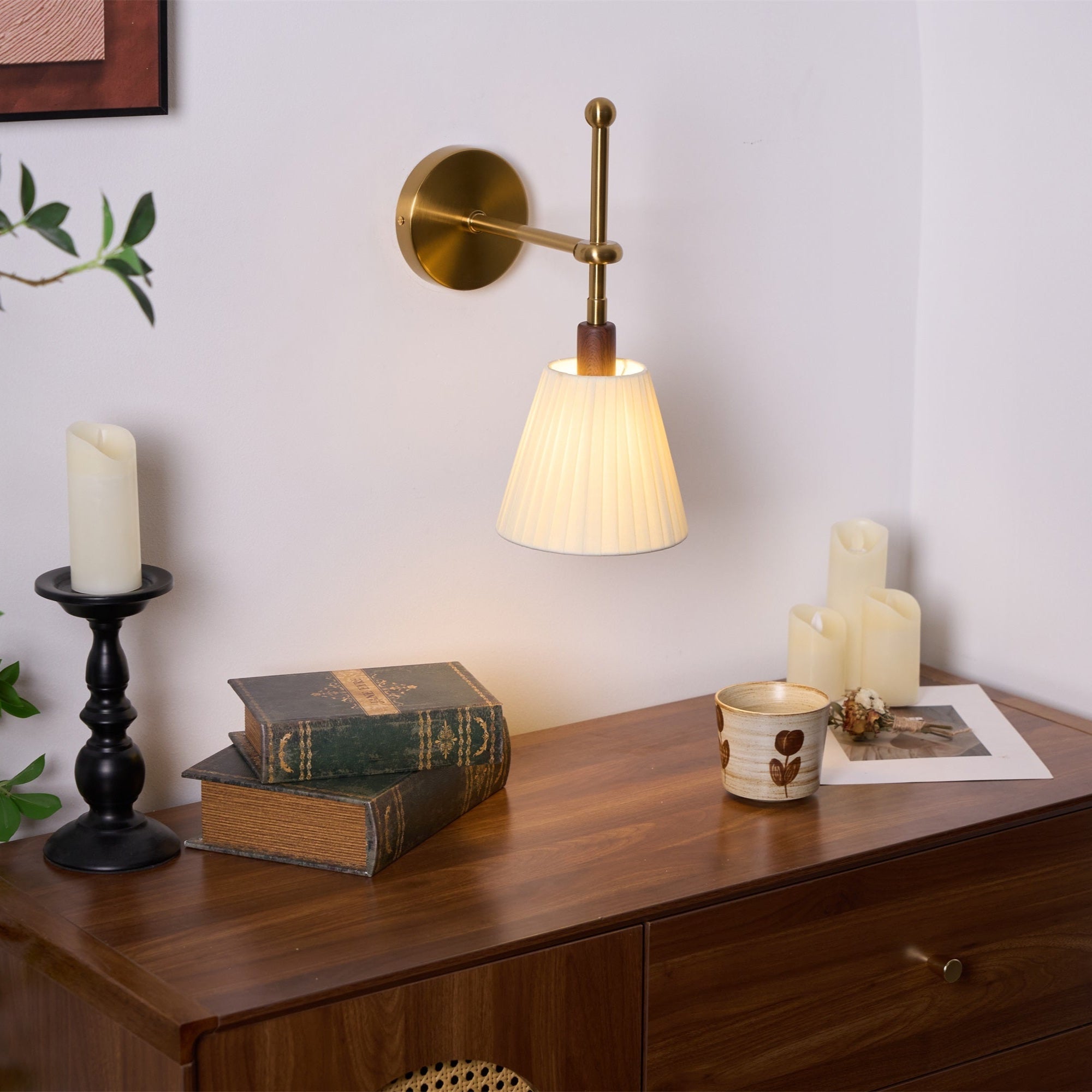 Gairm Wall Lamp Pleated Fabric Brass
