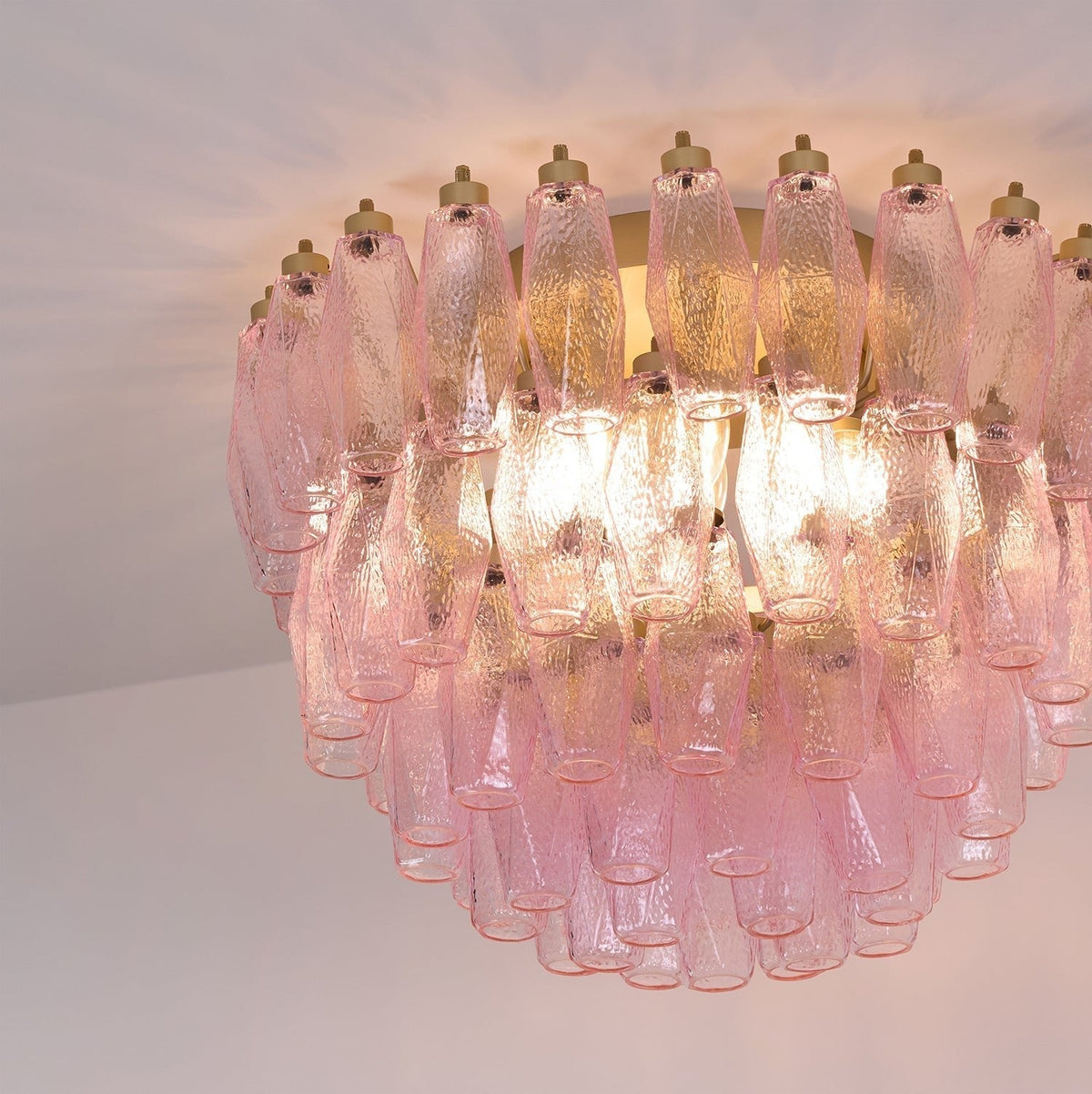 Celelaya Ceiling Lamp Poliedri Pink Murano Glass Layered Flush Mount