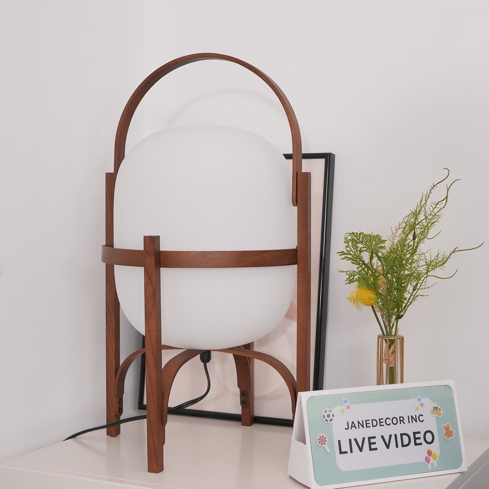 Lethra Wood Glass Table Lamp