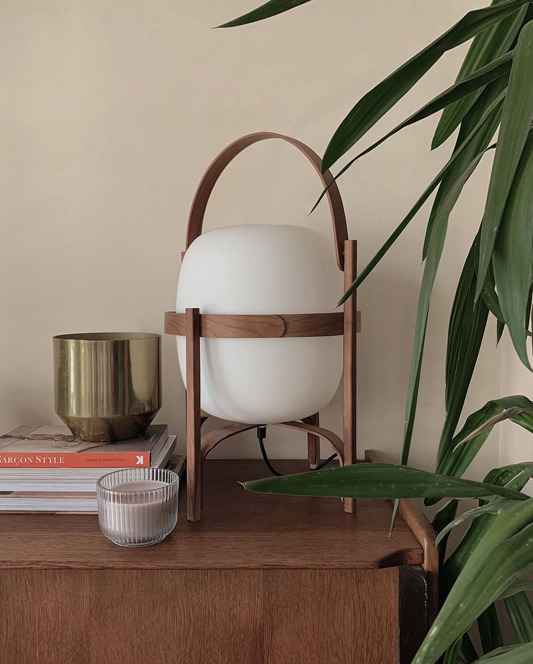 Lethra Wood Glass Table Lamp